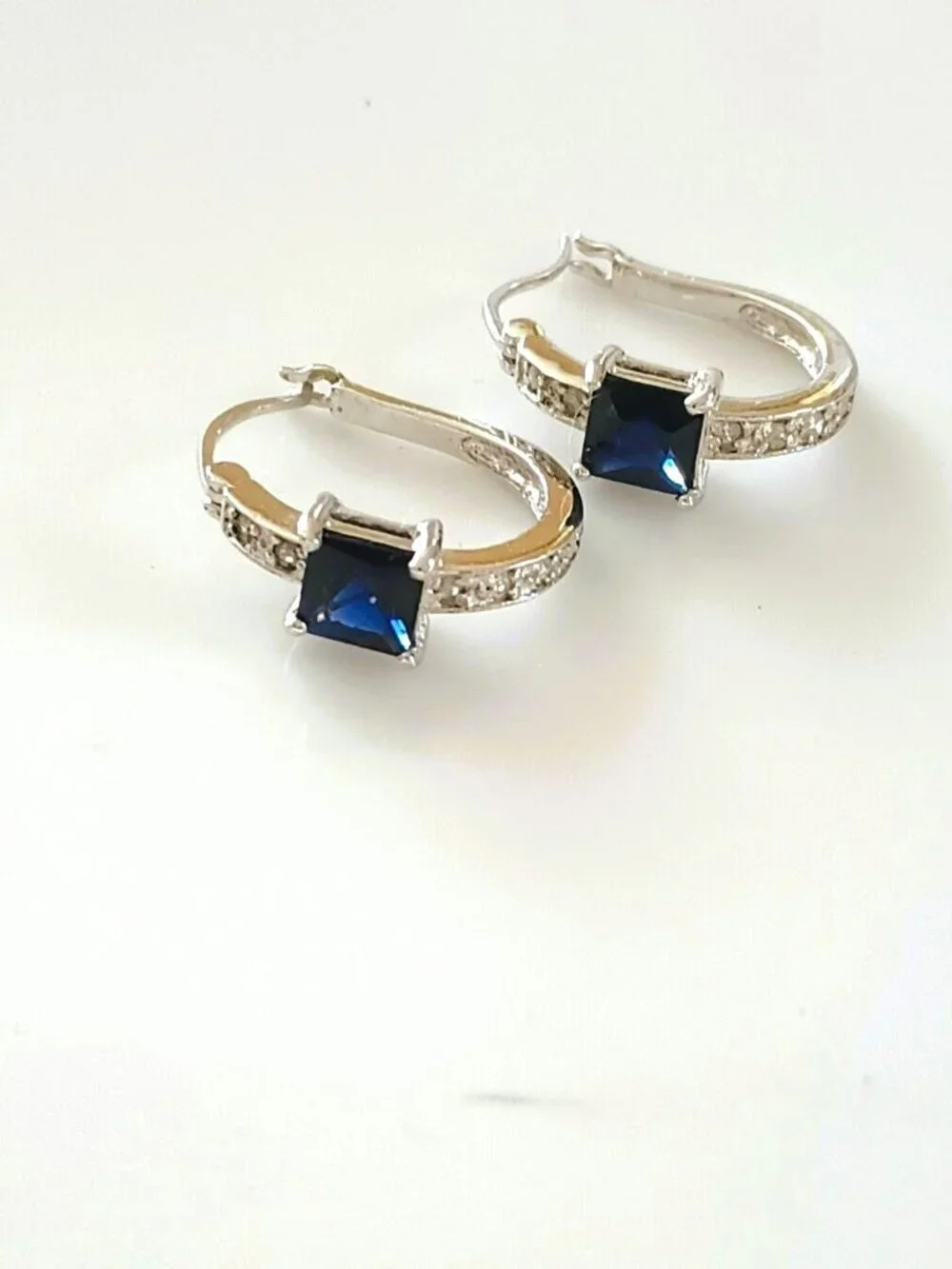 London Blue Topaz Leverback Earrings Emerald-Cut Solitaire Silver Tone